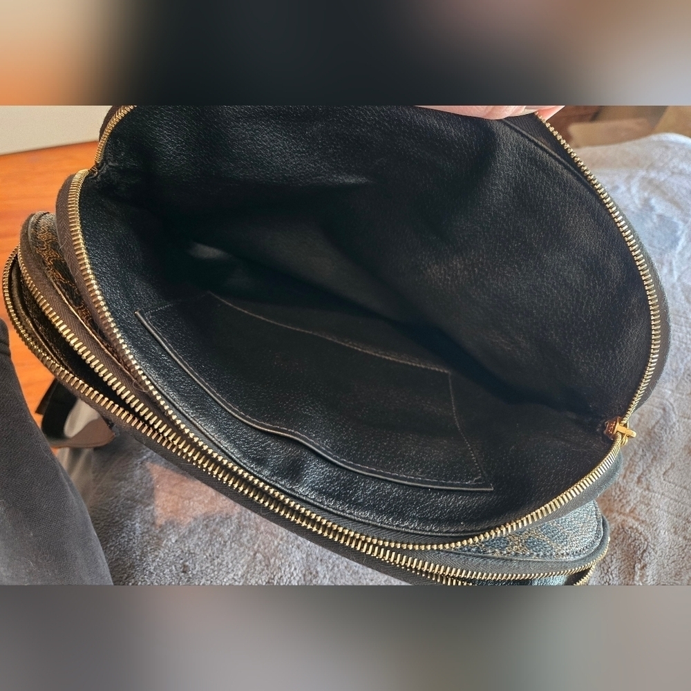 Celine | Double Zip Shoulder Tote Bag | Macadam Canvas & Black Leather | Vintage - Picture 11 of 16